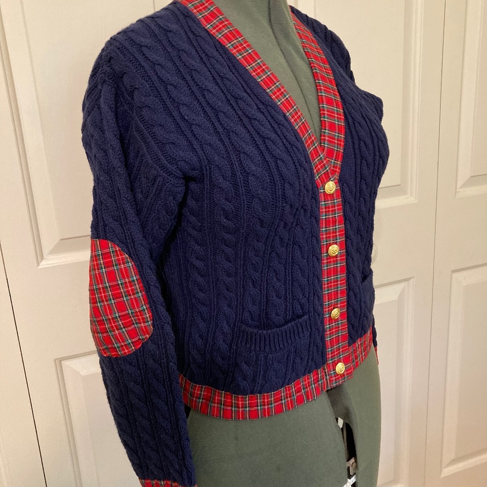Vintage Tartan and Navy Cardigan
